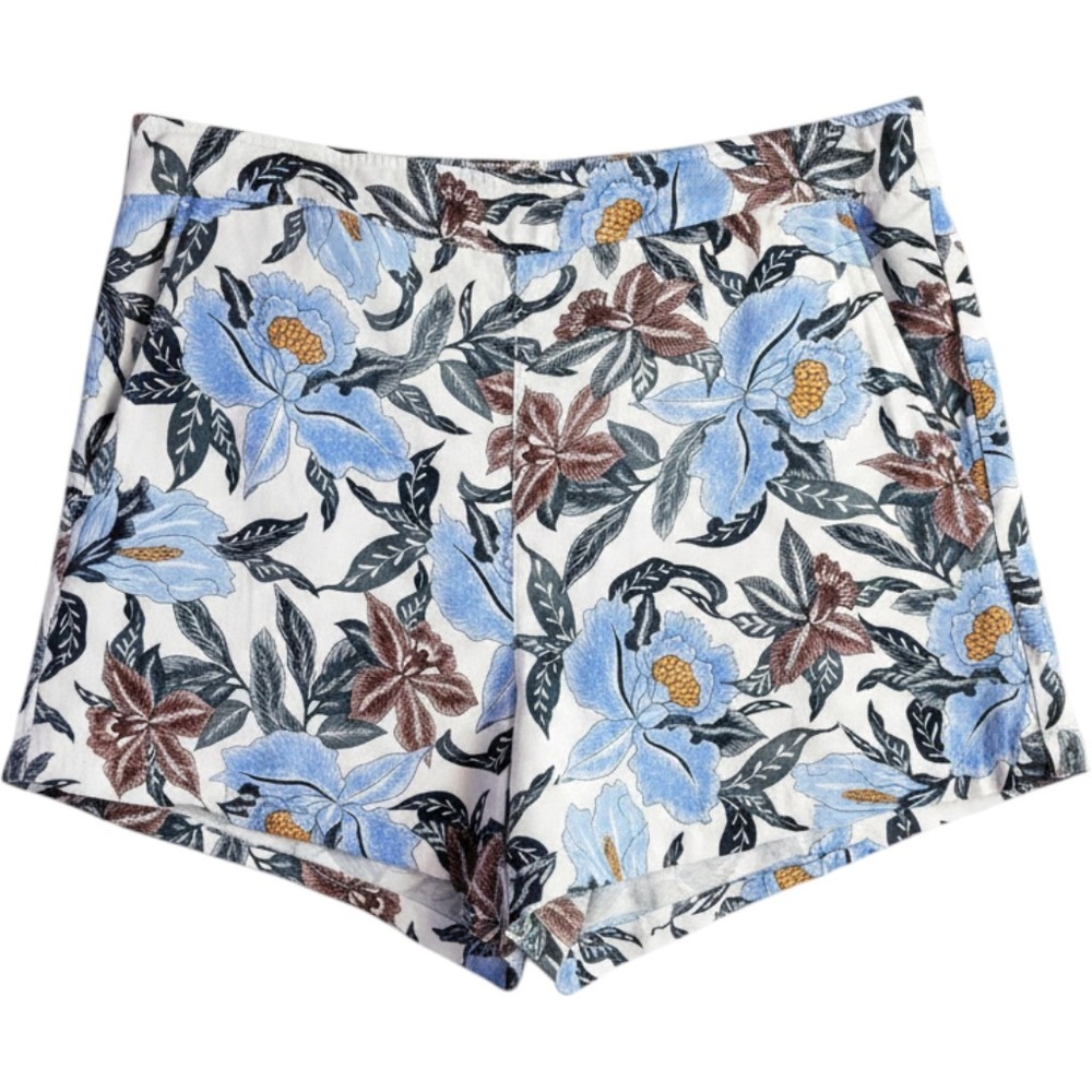 Old Navy Floral Print Flowy Shorts Blue Brown White High Waist Woven Rayon Boho